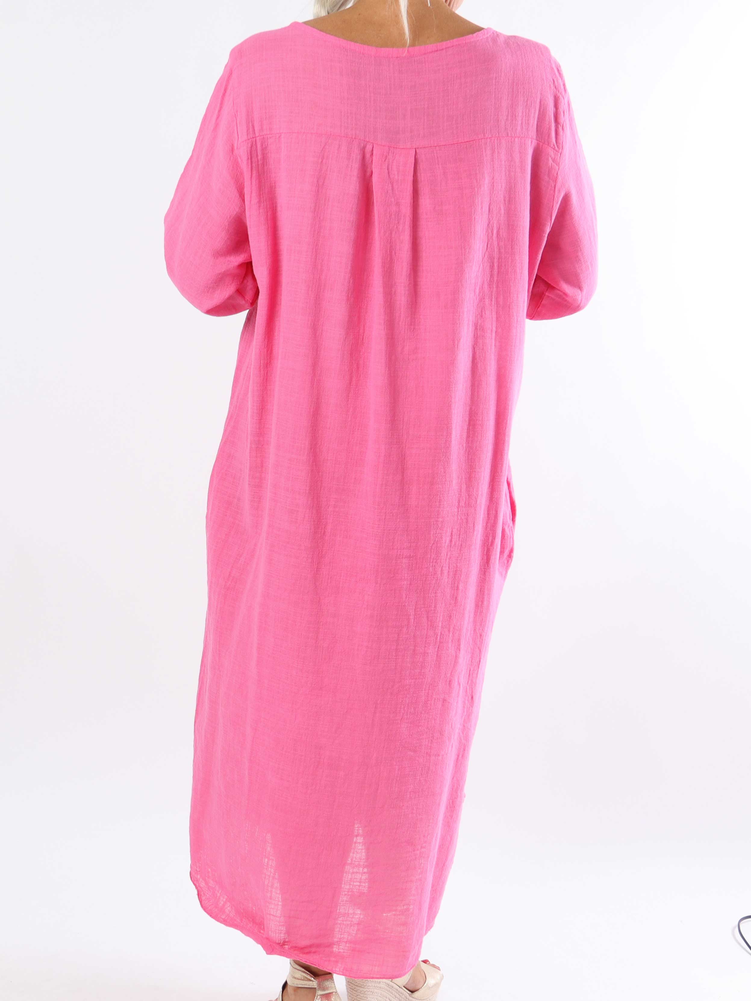 Arizona - Lang plus size bomuldskjole i hørlignende stof